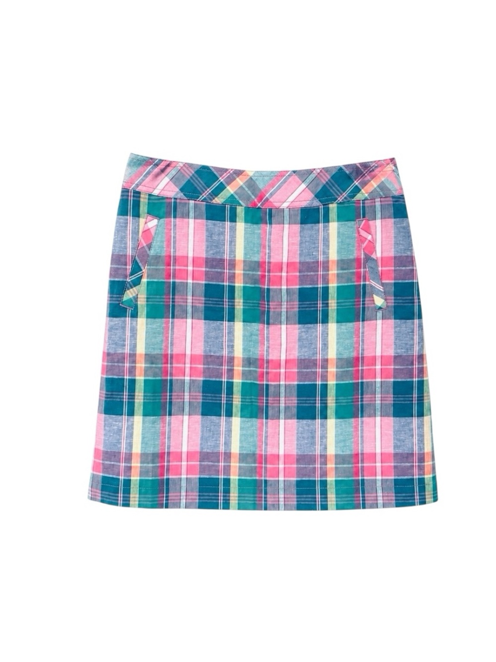 Talbots Madras Plaid Skirt 6P Linen Cotton Preppy Summer Golf Mini Pockets - Picture 2 of 8
